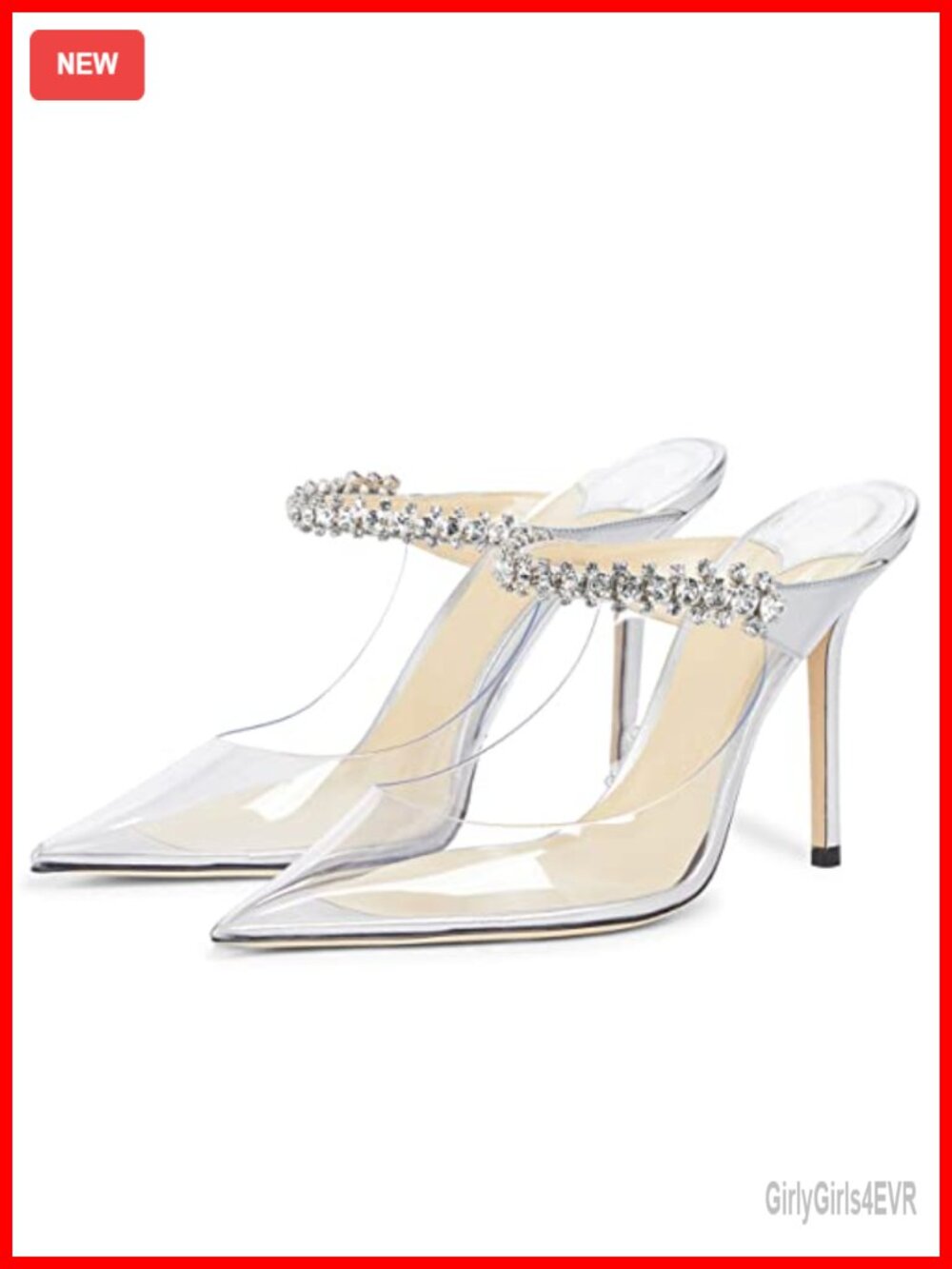 JANSEVEN Women's Stiletto Mule Patent Leather Rhinestone Wedding Shoes 4in